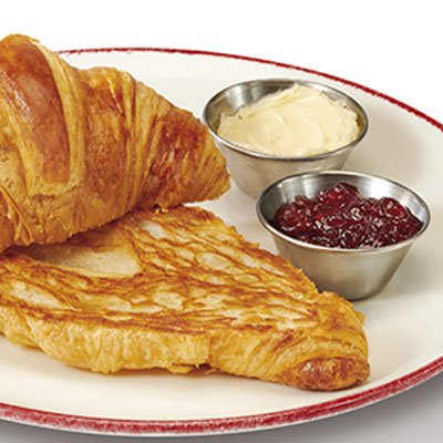 Croissant with butter and jam