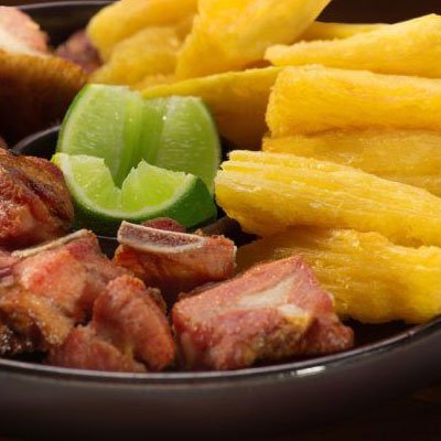 Pork Cracklings with Fried Yuca